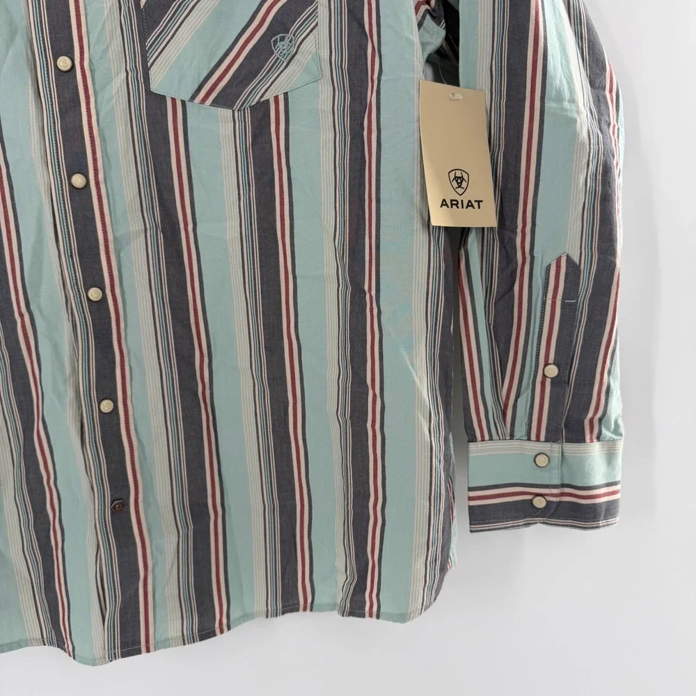 Ariat Retro Fitted Mens XXL Blue‎ Striped Western Pearl Snap Shirt LS NWT